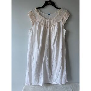 Vintage Sears Perma-Prest White Babydoll Nightgown Floral Lace Embroidery Small